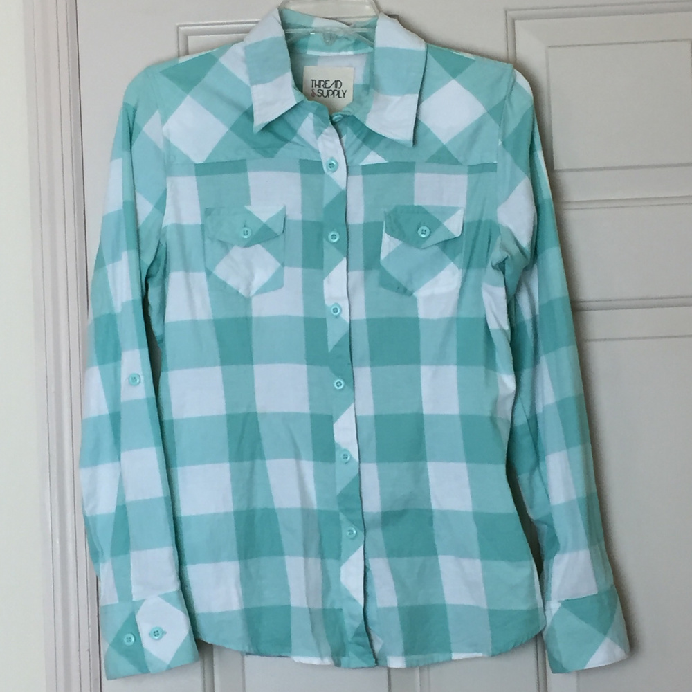 Green and White Plaid Shirt